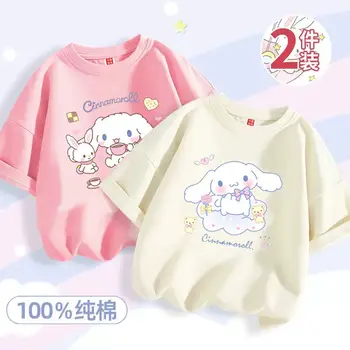 Sanrio/Оригинальная Детская футболка с короткими рукавами и рисунком из мультфильма Kawaii Kuromi Melody Cinnamoroll, комплект из 2 предметов, Летняя повседневная футболка для малышей, подарок для девочки Y2K