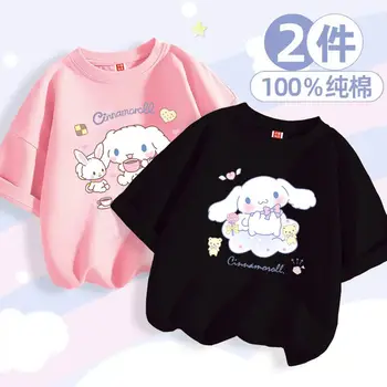 Sanrio/Оригинальная Детская футболка с короткими рукавами и рисунком из мультфильма Kawaii Kuromi Melody Cinnamoroll, комплект из 2 предметов, Летняя повседневная футболка для малышей, подарок для девочки Y2K Изображение 2