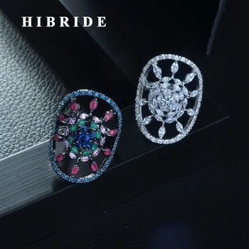 HIBRIDE Beauty Блестящие кольца с цветочным дизайном из кубического циркония AAA для женщин, Роскошное кольцо для новобрачных, подарки для свадебной вечеринки, Бижутерия R-259
