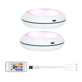 USB Перезаряжаемый RGB светодиодный светильник для шкафа Puck Lamp 16 цветов с дистанционным управлением под полкой, Освещение кухонной стойки