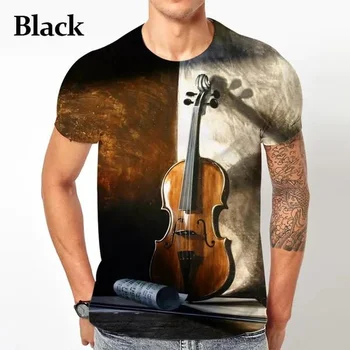 Летняя футболка бренда BIANYILONG, мужская и женская модная скрипка с 3D-принтом, ретро, удобный спортивный топ с короткими рукавами