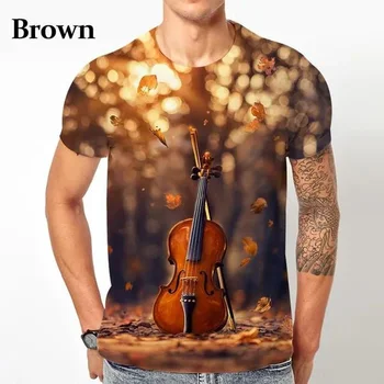 Летняя футболка бренда BIANYILONG, мужская и женская модная скрипка с 3D-принтом, ретро, удобный спортивный топ с короткими рукавами Изображение 2
