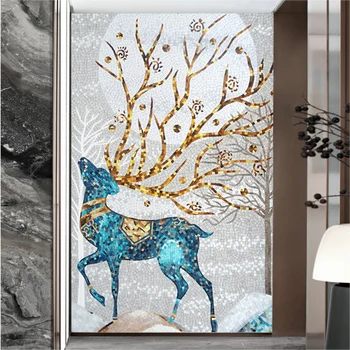 Ручная резка рисунка оленя художественная стеклянная мозаичная плитка фреска для украшения стен