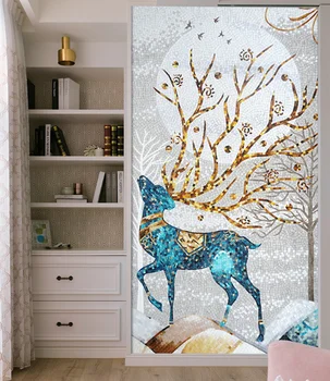 Ручная резка рисунка оленя художественная стеклянная мозаичная плитка фреска для украшения стен Изображение 2