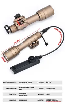Электронный фонарик Wadsn M600 Surefir M600 для охотничьего оружия Scout Light Torch Лампа с двойным переключателем давления для 20 мм планки Пикатинни Изображение 2