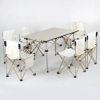 7 В 1 Полный комплект для отдыха, складной стол и стулья из алюминиевого сплава для пикника, кемпинга на открытом воздухе Изображение 2