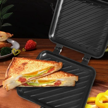3X Устройство для приготовления сэндвич-панини на гриле, Машина для приготовления тостов для завтрака, Форма для горячих сэндвичей, Антипригарная алюминиевая откидная сковорода, кухонный инструмент Изображение 2