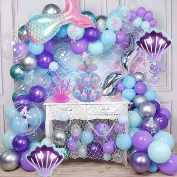 Воздушный шар для вечеринки в стиле Русалки, хвостик русалки, цепочка, арки, номер воздушного шара, день рождения для девочек, деко, океан, детский душ