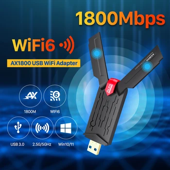 WiFi 6 USB3.0 Wi-Fi Беспроводная сетевая карта 1800 Мбит/с Wifi 6 USB Адаптер Поддержка Win 10 11 2,4 ГГц 5 ГГц 802.11AC WiFi Ключ