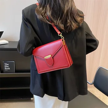 Брендовая дизайнерская женская сумка через плечо из искусственной кожи с замком, Корейская сумка через плечо, Маленькая сумочка с клапаном, тренд 2023 Изображение 2