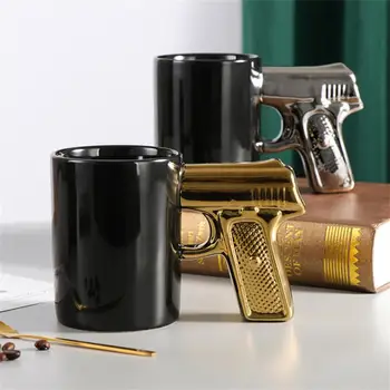 Креативная Керамическая чашка, Золотая Серебряная Пистолетная Чашка, Кружка с ручкой для Пистолета, Персонализированная Чашка для воды, Бытовая Кофейная кружка, 3D форма, Чашка В подарок