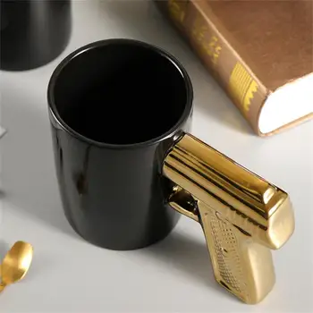 Креативная Керамическая чашка, Золотая Серебряная Пистолетная Чашка, Кружка с ручкой для Пистолета, Персонализированная Чашка для воды, Бытовая Кофейная кружка, 3D форма, Чашка В подарок Изображение 2