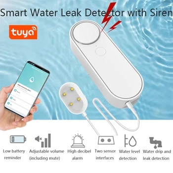 Tuya App 90db Домашняя охранная сигнализация утечки воды На месте и удаленная сигнализация Независимый WiFi детектор утечки воды Простая установка