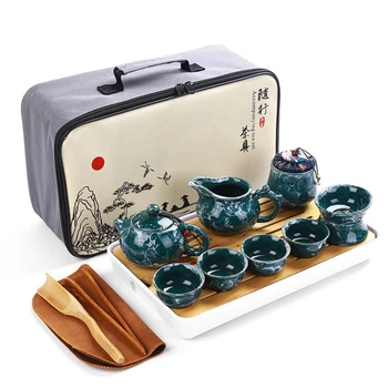 Китайский Высококачественный Чайный сервиз Кунг-фу, Керамический портативный чайник, набор для путешествий на открытом воздухе, Гайвань, Чайные чашки для чайной церемонии, Чайная чашка