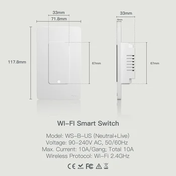 Timethinker WiFi Smart Switch Однополюсный WiFi выключатель света для светодиодной лампы с регулируемой яркостью Работает с HomeKit Alexa Google Home Smart Изображение 2