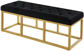 Длинная скамья с золотистой металлической ножкой, серая бархатная скамья с мягким сиденьем-серый Изображение 2