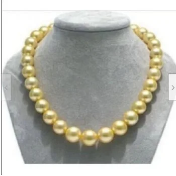 18 ”ААААААА 14 мм натуральная раковина Южного моря золотое круглое жемчужное ожерелье