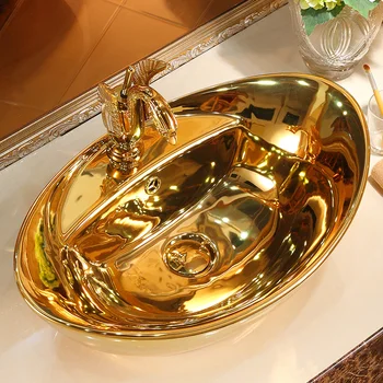 Керамический умывальник золотого цвета, золотая раковина для ванной комнаты Изображение 2