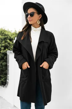 2023 Осенне-зимнее женское новое однотонное пальто с длинными рукавами Изображение 2