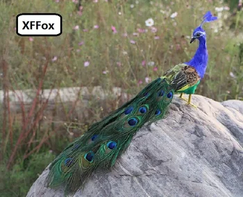 маленькая симпатичная модель павлина в реальной жизни из пены и перьев, превращенная в подарок в птицу-павлина около 50 см d0045