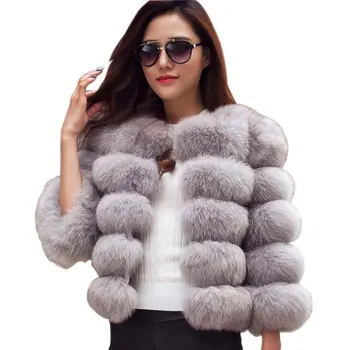Пальто из искусственного меха с фабричной лисой, женское зимнее теплое пальто из искусственного меха, женская куртка из искусственного меха с лисой, пальто Изображение 2