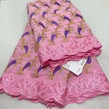 Розовая Африканская Кружевная ткань Из 100% хлопка С Камнями, Нигерийская Швейцарская Хлопчатобумажная Кружевная ткань 2023, Высококачественная Вышивка Для женщин Wp147-2