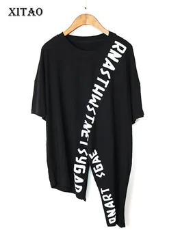 Футболка XITAO с неправильными буквами, Модный Новый женский Пуловер с принтом Богини в стиле пэчворк, Элегантная Свободная футболка в повседневном стиле XJ4820