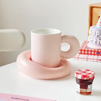 Художественные Розовые Чайные чашки Персонализированная Новинка для Путешествий, Портативная чашка для кофе Эспрессо, кофейный набор для милых девочек Bule De Cafe Porcelana