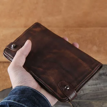 Оригинальная замшевая сумка ручной работы AETOO, плиссированный кошелек в стиле подиума, мужской кожаный длинный кошелек, сумка для карт, клатч