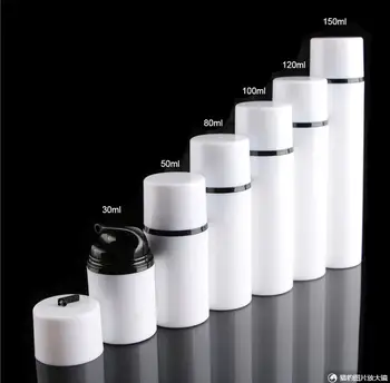 Белая пластиковая безвоздушная бутылка объемом 30 мл с черным насосом для лосьона, эмульсии/сыворотки/эссенции/солнцезащитного крема для защиты от ультрафиолета, упаковка для ухода за кожей