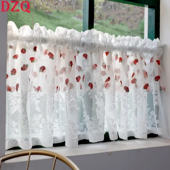 Французские белые/розовые Кружевные короткие занавески для гостиной из тюля клубничного цвета с вышивкой, короткие занавески для кухни #A283