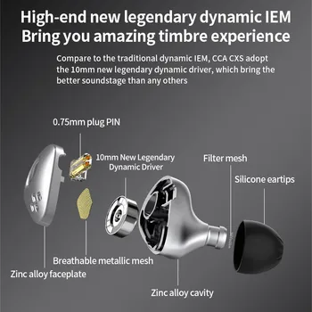 CCA CXS металлические алюминиевые проводные наушники HiFi музыкальный игровой сабвуфер с креплением к уху, физический дизайн воздушного потока в аэродинамической трубе Изображение 2