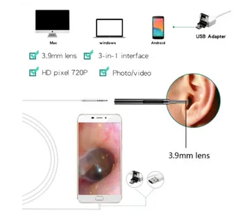 3,9 мм 720 P 3в1 USB Earpick эндоскоп Otoscope Инструмент для проверки ушной камеры для микроскопа Android Изображение 2