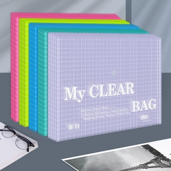 20шт Цветная сумка для канцелярских принадлежностей для студентов Нажмите кнопку Сумка для файлов формата А4 Прозрачная сумка для хранения данных большой емкости