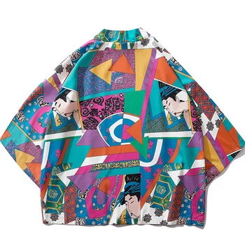 Цветное лоскутное шитье, Юката Хаори, Мужское японское кимоно, Кардиган, куртка, Женское Укие, Рубашка-кимоно, Традиционный тонкий халат Изображение 2