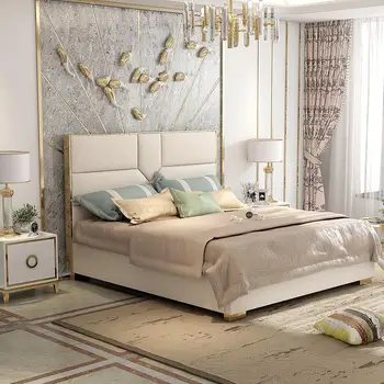 Современная И простая Двуспальная кровать в Скандинавском Стиле, Светлая Главная спальня, Роскошная Кожаная Свадебная кровать 1,8 метра, Высококачественные Мебельные принадлежности
