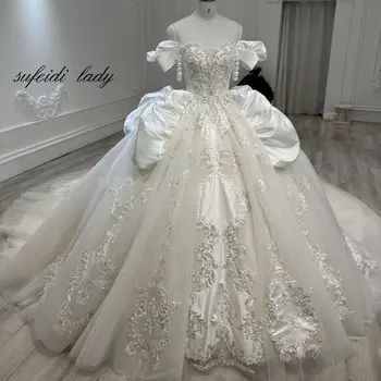 2023 Новое элегантное роскошное свадебное платье, белое свадебное платье на одно плечо