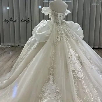 2023 Новое элегантное роскошное свадебное платье, белое свадебное платье на одно плечо Изображение 2