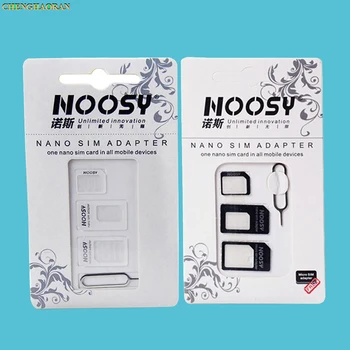 1000 комплектов (4000 шт) 4 в 1 Noosy Nano Micro SIM Адаптер для извлечения Pin-кода для iPhone 5 5S Для iPhone 6 6plus 7 7plus с розничной коробкой