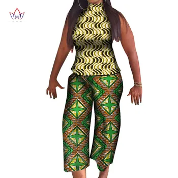 Африканская женская одежда, комплект из 2 предметов, Топ и брюки без рукавов, повседневные вечерние брюки с принтом Дашики, Африканская женская одежда WY6418 Изображение 2