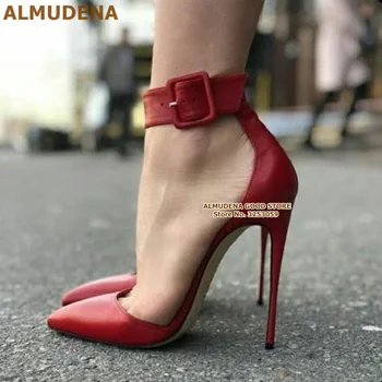 ALMUDENA/Кофейно-красные, черные Матовые туфли-лодочки с острым носком, Свадебные туфли на высоком тонком Каблуке-шпильке с Большой Пряжкой, Туфли-лодочки Знаменитостей, Большие Размеры 47 Изображение 2