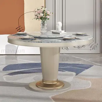 Обеденный стол в американском стиле, Мраморный проигрыватель, Роскошный Обеденный стол в центре из нержавеющей стали, Роскошная кухонная мебель Mesa Comedor Изображение 2