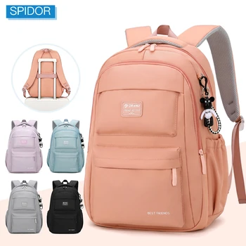 Новый школьный ранец SPIDOR для учащихся начальной школы, декомпрессионный рюкзак, простой и вместительный рюкзак для девочек