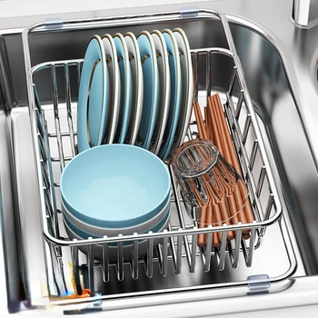 Корзина для слива раковины из нержавеющей стали 304, стойка для слива посуды, стеллаж для хранения посуды, лоток для кухонной посуды, корзина с фильтрующей сеткой