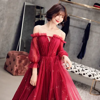 Женское Элегантное Красное Сексуальное Вечернее платье с блестящими звездами, вечерние платья с вырезом лодочкой, кружевное тюлевое длинное сетчатое платье для вечеринки, черный, белый