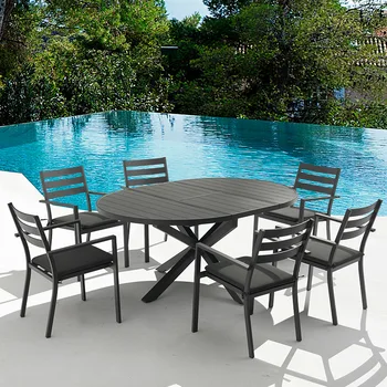 Обеденный стол из растянутого алюминиевого сплава для отдыха в саду, защита от солнца на открытом воздухе и защита от ржавчины, круглые столы и стулья