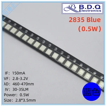 100шт SMD LED 2835 0,5 Вт Синий 460-470нм светодиодный светильник Бусины Размер 2835 светодиодов Высокое яркое качество