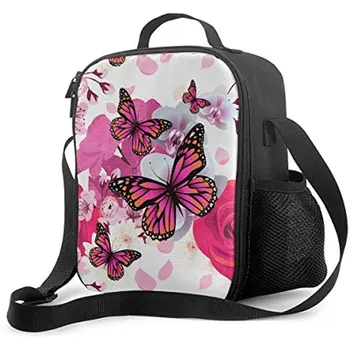 Сумка для ланча с бабочкой-орхидеей, изолированный ланч-бокс с ручкой и плечевым ремнем, сумка-холодильник, сумка-тоут, сумка для закусок для детей, пикник на открытом воздухе