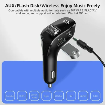 Зарядное устройство с двумя портами USB, автомобильный FM-передатчик, Беспроводной Bluetooth 5.0, Комплект громкой связи Aux, Авто Радио, FM-модулятор, Музыкальный MP3-плеер Изображение 2