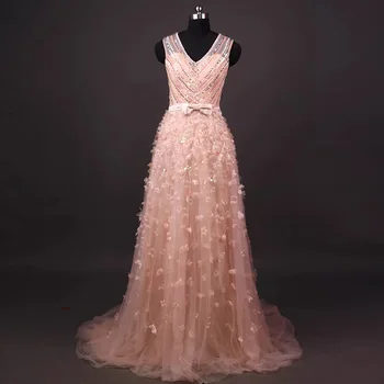 Потрясающее свадебное розовое шифоновое вечернее платье трапециевидной формы с V-образным вырезом, роскошные вечерние платья с прозрачной спинкой, расшитые бисером